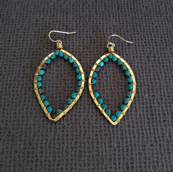 Blue💙-Green💚 Turquoise Teardrop💦 Earrings - Picture 10 of 13